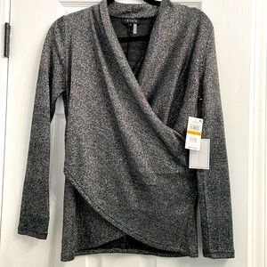 1 State Metallic Draped Cross Front Long Sleeve Top